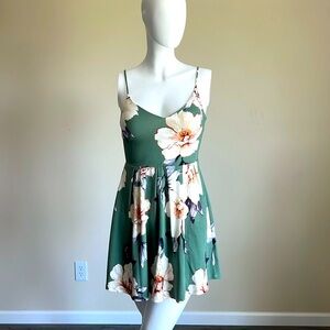 Soprano Green floral cami straps mini dress.